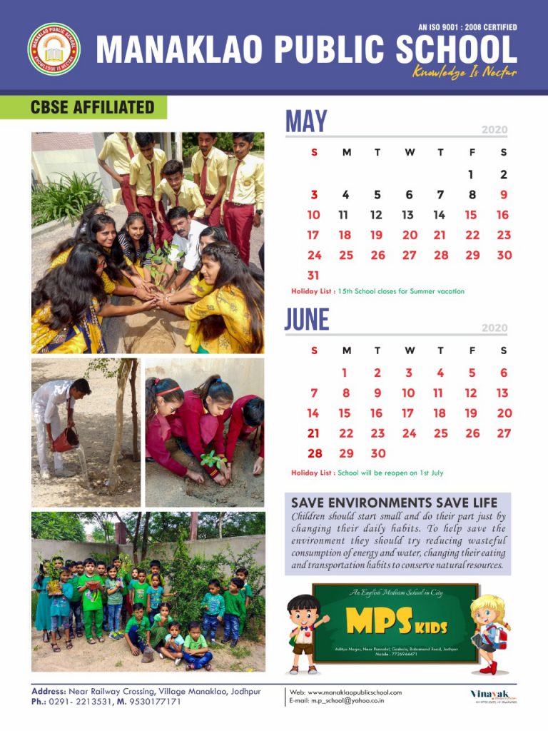 MPS Calendar 2020 Manaklao Public School